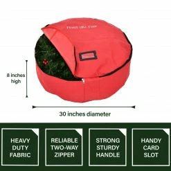 Fraser Hill Farm 30-In. Heavy-Duty Storage Bag For Medium Christmas Wreaths And Garlands, Red -Christmas store unnamed file 1013