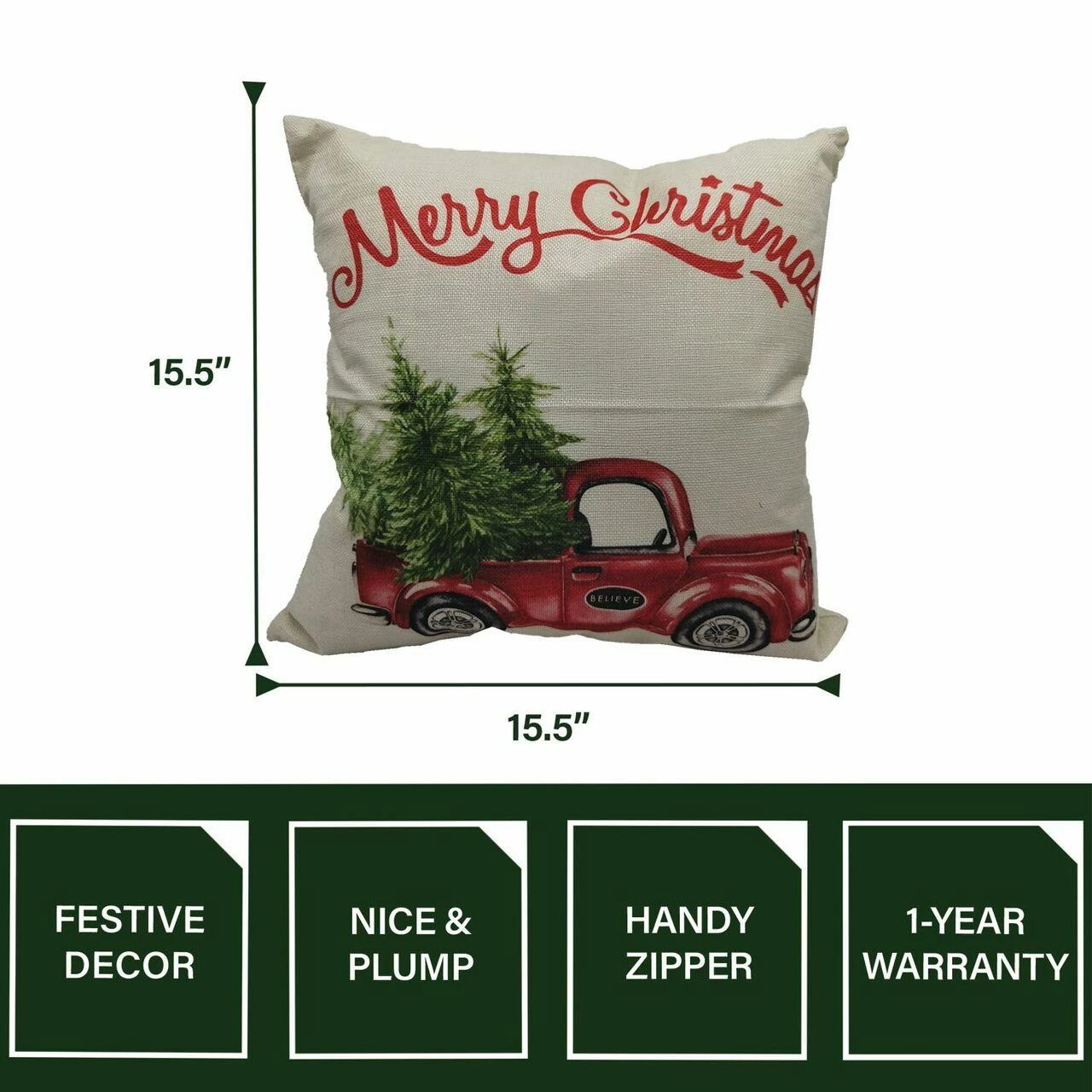 Fraser Hill Farm 15.5-In. Merry Christmas Indoor Accent Pillow, Retro Truck 5 Fraser Hill Farm 15.5-In. Merry Christmas Indoor Accent Pillow, Retro Truck - Image 5