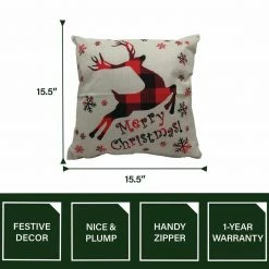 Fraser Hill Farm 15.5-In. Merry Christmas Indoor Accent Pillow, Buffalo Plaid Reindeer -Christmas store unnamed file 1097