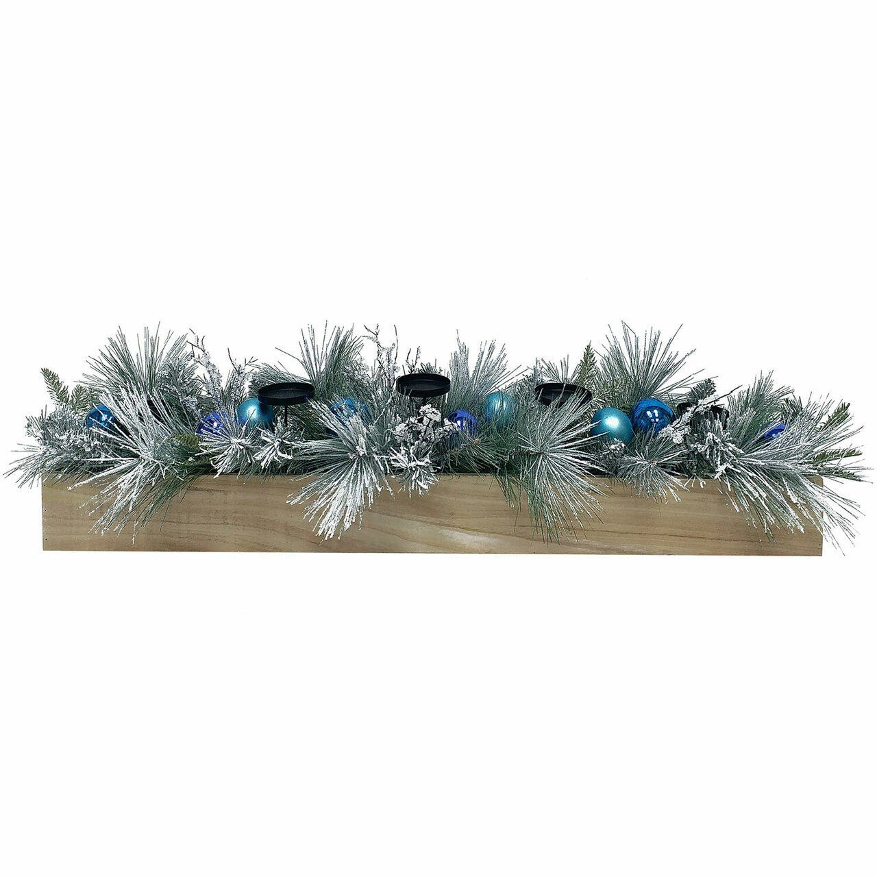 Fraser Hill Farm 42-inch 5-Candle Holder With Frosted Branches And Blue Ornaments In Wooden Box 1 Fraser Hill Farm 42-inch 5-Candle Holder With Frosted Branches And Blue Ornaments In Wooden Box