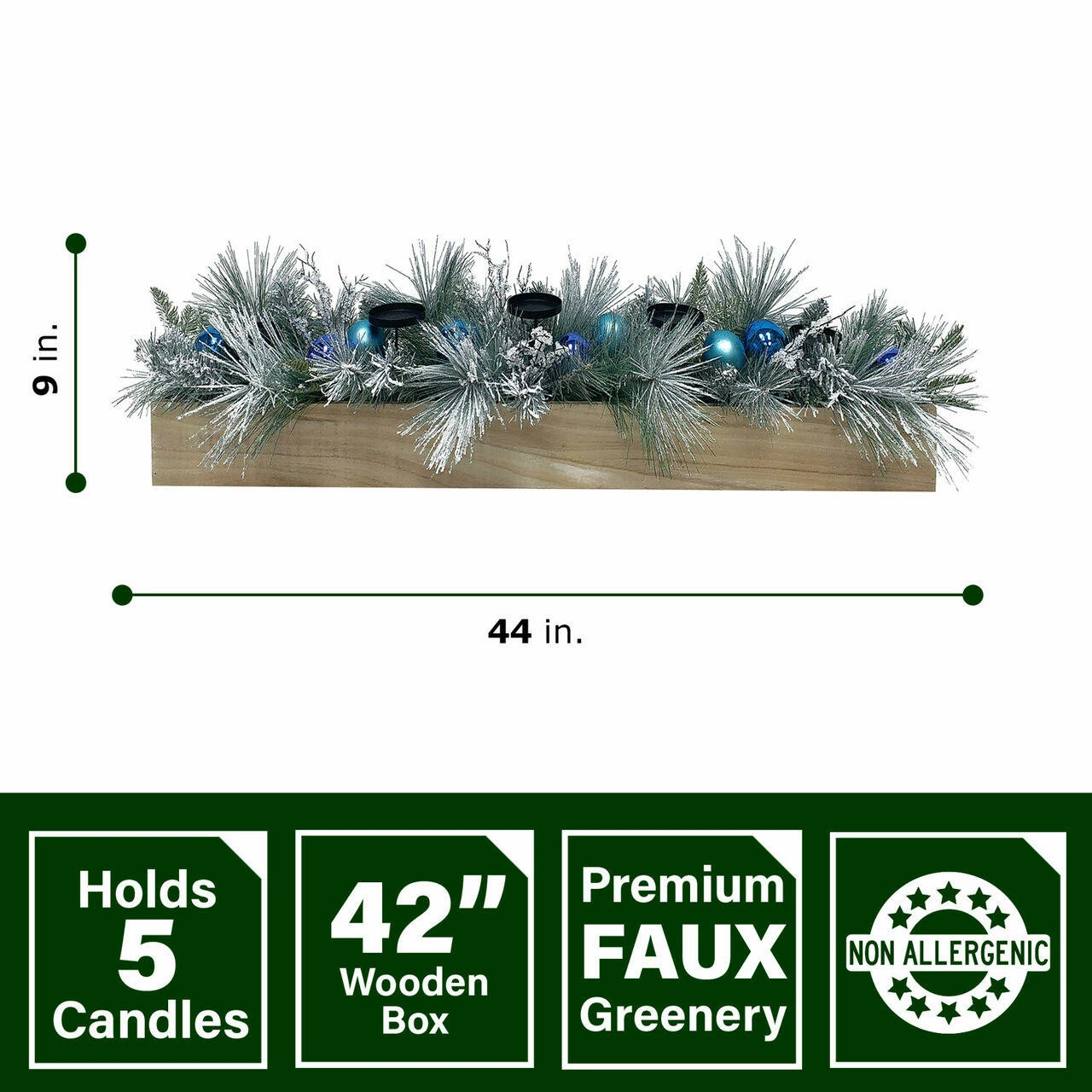 Fraser Hill Farm 42-inch 5-Candle Holder With Frosted Branches And Blue Ornaments In Wooden Box 2 Fraser Hill Farm 42-inch 5-Candle Holder With Frosted Branches And Blue Ornaments In Wooden Box - Image 2