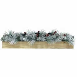 Fraser Hill Farm 42-inch 5-Candle Holder With Frosted Branches, Red Berries, Pinecones In Pine Box