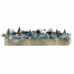 Fraser Hill Farm 42-in 5-Candle Holder W/ Frosted Branches, Bottlebrush Trees, Houses In Wooden Box