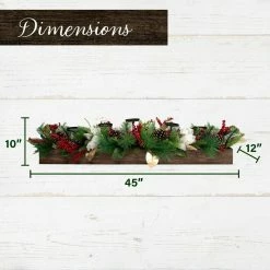 Fraser Hill Farm 42-inch 5-Candle Holder Centerpiece W/ Pine, Red Berries, Gold Leaf Accents In Wooden Box -Christmas store unnamed file 1151