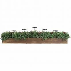 Fraser Hill Farm 42-inch 5-Candle Holder Centerpiece W/ Boxwood Greenery, Red Berries In Wooden Box