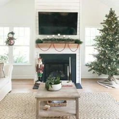 Fraser Hill Farm 42-inch 5-Candle Holder Centerpiece W/ Boxwood Greenery, Red Berries In Wooden Box -Christmas store unnamed file 1156