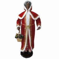 Fraser Hill Farm 58-In. Dancing African American Mrs. Claus W/ Hooded Cloak And Basket, Life-Size