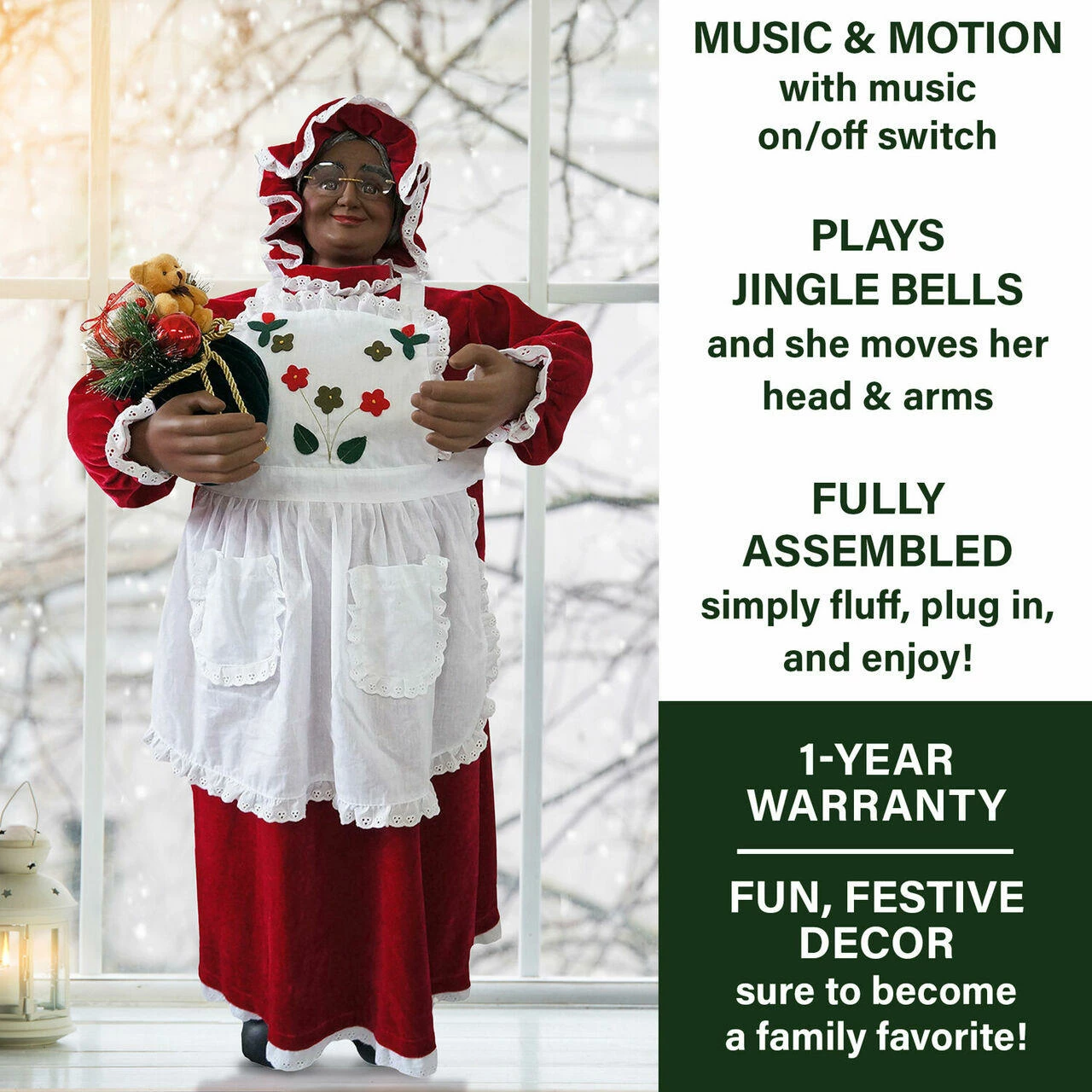 Fraser Hill Farm 3-Ft. Music And Motion African American Mrs. Claus With Apron - Animated Indoor 2 Fraser Hill Farm 3-Ft. Music And Motion African American Mrs. Claus With Apron - Animated Indoor - Image 2