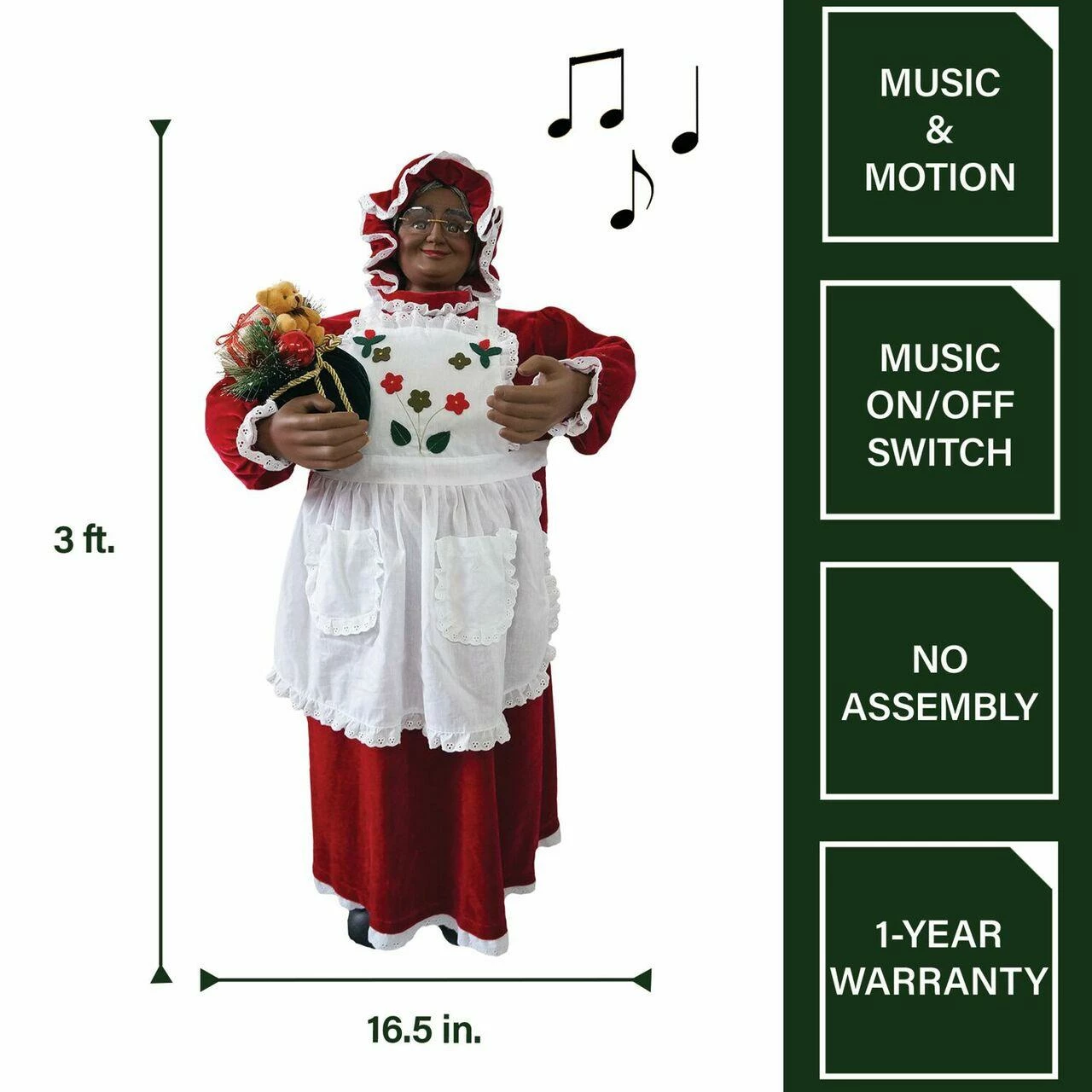 Fraser Hill Farm 3-Ft. Music And Motion African American Mrs. Claus With Apron - Animated Indoor 3 Fraser Hill Farm 3-Ft. Music And Motion African American Mrs. Claus With Apron - Animated Indoor - Image 3