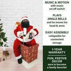 Fraser Hill Farm 48-In. Music And Motion African American Santa In Chimney, Life-Size Indoor Decor 13 Fraser Hill Farm 48-In. Music And Motion African American Santa In Chimney, Life-Size Indoor Decor -Christmas store unnamed file 1209