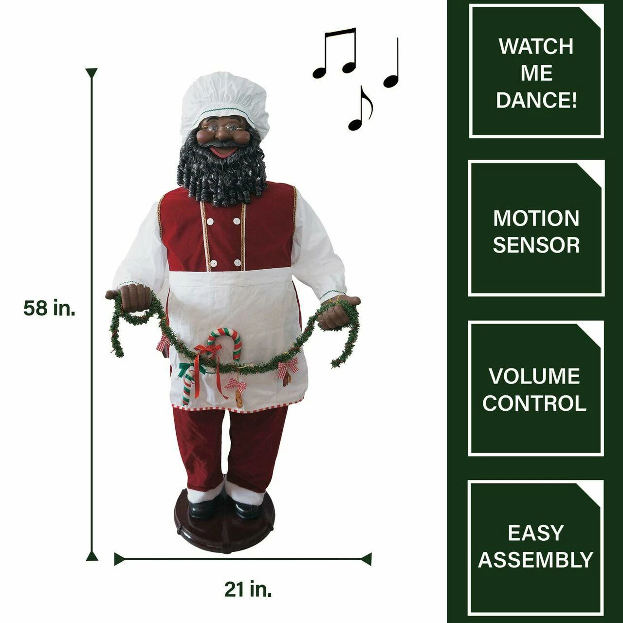 Fraser Hill Farm 58-In. African American Dancing Baking Santa W/ Apron And Christmas Cookie Garland 3 Fraser Hill Farm 58-In. African American Dancing Baking Santa W/ Apron And Christmas Cookie Garland - Image 3