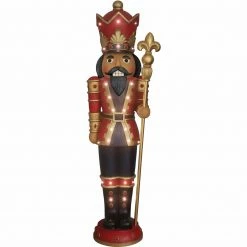 Fraser Hill Farm 5-Ft. Indoor/Outdoor Musical African American Nutcracker Statue W/ LED Light, Timer
