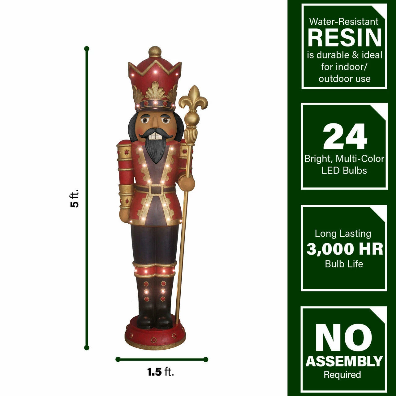Fraser Hill Farm 5-Ft. Indoor/Outdoor Musical African American Nutcracker Statue W/ LED Light, Timer 2 Fraser Hill Farm 5-Ft. Indoor/Outdoor Musical African American Nutcracker Statue W/ LED Light, Timer - Image 2