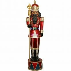 Fraser Hill Farm 6-Ft. Jeweled African American Nutcracker Greeter W/ Staff And 22 LED Lights