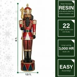 Fraser Hill Farm 6-Ft. Jeweled African American Nutcracker Greeter W/ Staff And 22 LED Lights -Christmas store unnamed file 1279