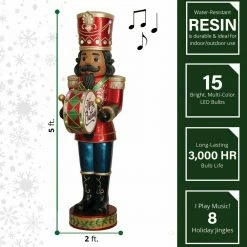 Fraser Hill Farm 5-Ft. African American Nutcracker Playing Bass Drum W/ Moving Hands, Music, Timer, 15 LED Lights -Christmas store unnamed file 1285