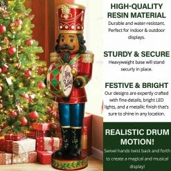 Fraser Hill Farm 5-Ft. African American Nutcracker Playing Bass Drum W/ Moving Hands, Music, Timer, 15 LED Lights -Christmas store unnamed file 1286