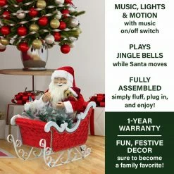 Fraser Hill Farm 28-In. Santa Claus In Sleigh W/ Teddy Bear, Toy Sack, Music, Lights, And Motion -Christmas store unnamed file 1328