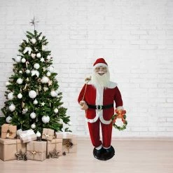 Fraser Hill Farm 58" Life-Size Dancing Santa With Wreath And Gift Sack