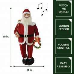 Fraser Hill Farm 58" Life-Size Dancing Santa With Wreath And Gift Sack -Christmas store unnamed file 1393