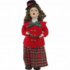 Fraser Hill Farm 19-In. Victorian Girl Christmas Caroler Figurine W/ Auburn Curls, Music, And Motion