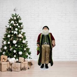 Fraser Hill Farm 58" Life-Size Dancing Santa W/ Jeweled Velvet Robe And Wrapped Gift