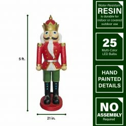 Fraser Hill Farm 5-Ft. Nutcracker King, Resin Statue W/ LED Lights, Indoor Or Covered Outdoor -Christmas store unnamed file 1469