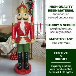 Fraser Hill Farm 5-Ft. Nutcracker King, Resin Statue W/ LED Lights, Indoor Or Covered Outdoor -Christmas store unnamed file 1470