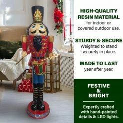 Fraser Hill Farm 4-Ft. Nutcracker Toy Soldier Playing Drums, Resin Statue W/ LED Lights -Christmas store unnamed file 1476
