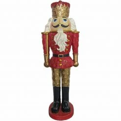 Fraser Hill Farm 4-Ft. Nutcracker King Holding Baton, Resin Statue W/ LED Lights