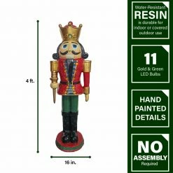 Fraser Hill Farm 4-Ft. Nutcracker King W/ Crown And Scepter, Resin Statue W/ LED Lights -Christmas store unnamed file 1487