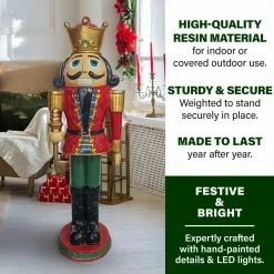 Fraser Hill Farm 4-Ft. Nutcracker King W/ Crown And Scepter, Resin Statue W/ LED Lights -Christmas store unnamed file 1488