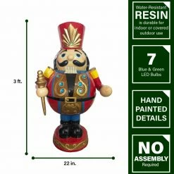 Fraser Hill Farm 3-Ft. Roly Poly Nutcracker Toy Soldier, Resin Statue W/ LED Lights -Christmas store unnamed file 1493
