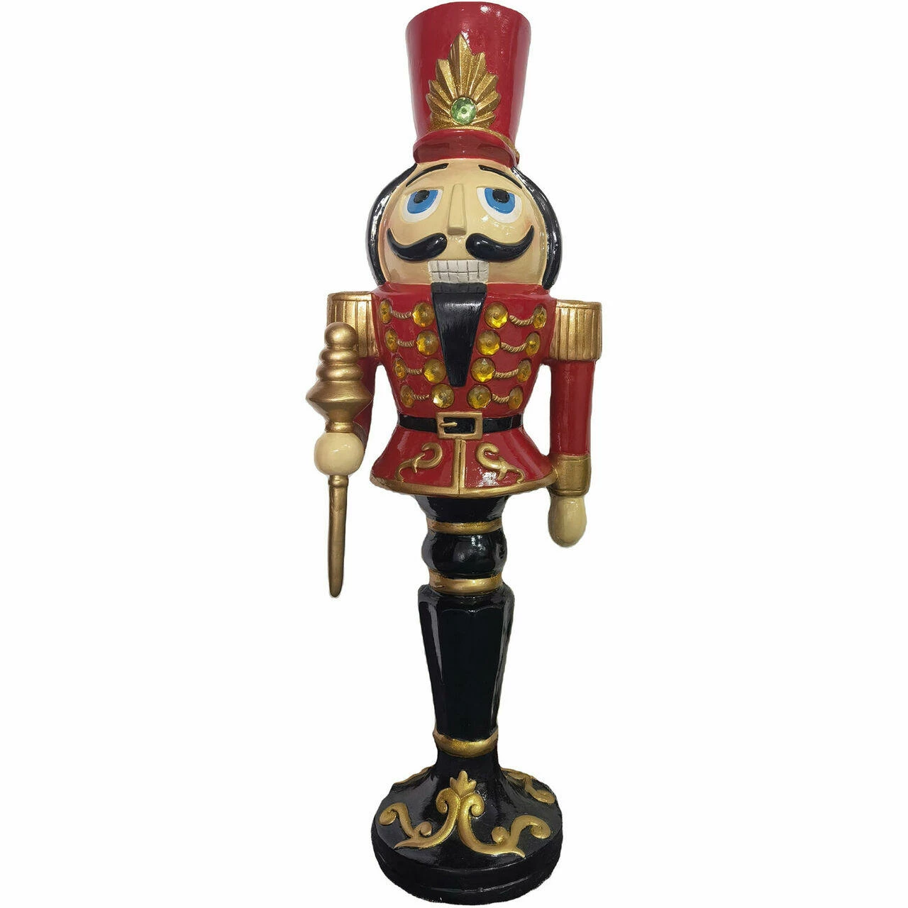 Fraser Hill Farm 3-Ft. Nutcracker Toy Soldier On A Pedestal Base, Resin Statue W/ LED Lights 1 Fraser Hill Farm 3-Ft. Nutcracker Toy Soldier On A Pedestal Base, Resin Statue W/ LED Lights