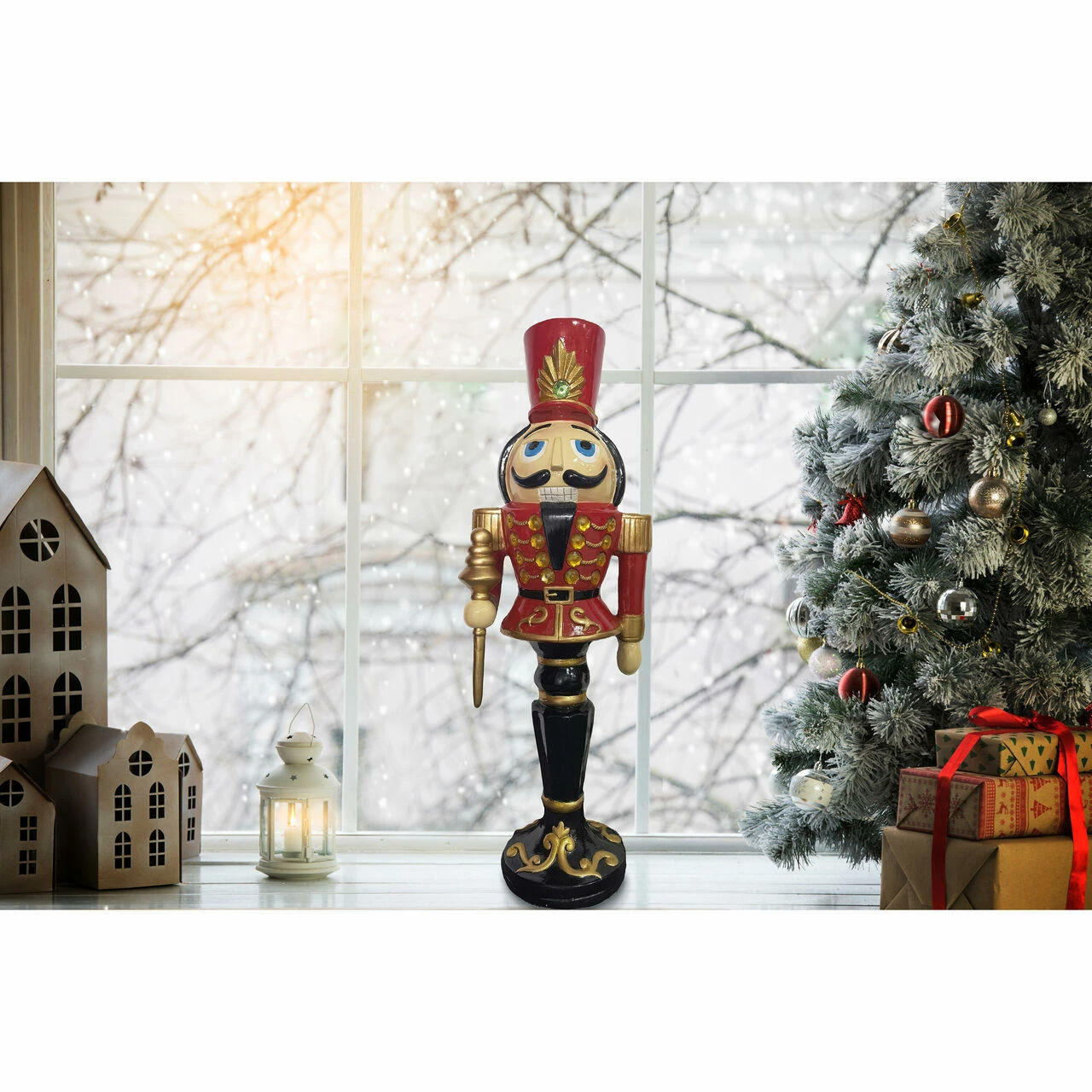 Fraser Hill Farm 3-Ft. Nutcracker Toy Soldier On A Pedestal Base, Resin Statue W/ LED Lights 2 Fraser Hill Farm 3-Ft. Nutcracker Toy Soldier On A Pedestal Base, Resin Statue W/ LED Lights - Image 2