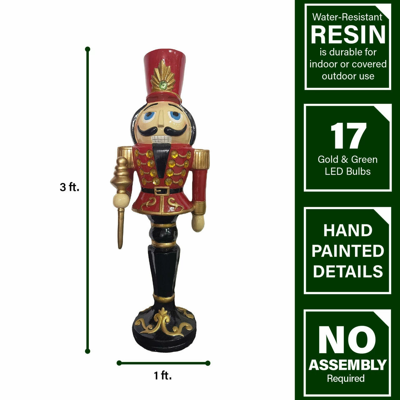 Fraser Hill Farm 3-Ft. Nutcracker Toy Soldier On A Pedestal Base, Resin Statue W/ LED Lights 5 Fraser Hill Farm 3-Ft. Nutcracker Toy Soldier On A Pedestal Base, Resin Statue W/ LED Lights - Image 5