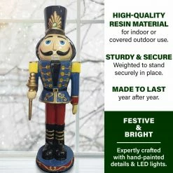 Fraser Hill Farm 3-Ft. Nutcracker Toy Soldier Holding Staff, Resin Statue W/ LED Lights -Christmas store unnamed file 1506