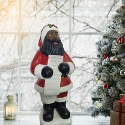 Fraser Hill Farm 3-Ft. African American Santa Claus Statue Holding A Naughty & Nice List -Christmas store unnamed file 1509