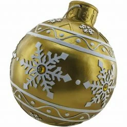 Fraser Hill Farm 18-In. Gold Resin Oversized Christmas Ornament W/ Snowflake Pattern And LED Lights