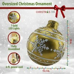 Fraser Hill Farm 18-In. Gold Resin Oversized Christmas Ornament W/ Snowflake Pattern And LED Lights -Christmas store unnamed file 1533