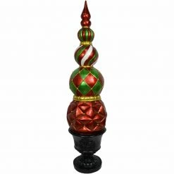 Fraser Hill Farm 50-In. Resin Ball And Finial Topiary In A Black Pedestal Urn - Indoor Or Outdoor