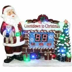 Fraser Hill Farm Musical Countdown Clock W/ Santa, Tree, Presents W/ Long-Lasting LED Lights