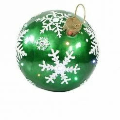 Fraser Hill Farm 18" Jeweled Ball Ornament W/Snowflake Design In Green W/ Long-Lasting LED Lights -Christmas store unnamed file 1552