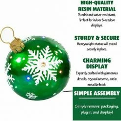 Fraser Hill Farm 18" Jeweled Ball Ornament W/Snowflake Design In Green W/ Long-Lasting LED Lights -Christmas store unnamed file 1554