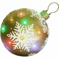 Fraser Hill Farm 18" Jeweled Ball Ornament W/ Snowflake Design In Gold W/ Long-Lasting LED Lights