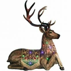 Fraser Hill Farm 4-Ft. Tall Sitting Reindeer W/ Metallic Finish W/ Long-Lasting LED Lights