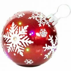 Fraser Hill Farm 18" Jeweled Ball Ornament W/Snowflake Design In Red W/ Long-Lasting LED Lights