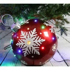 Fraser Hill Farm 18" Jeweled Ball Ornament W/Snowflake Design In Red W/ Long-Lasting LED Lights -Christmas store unnamed file 1570