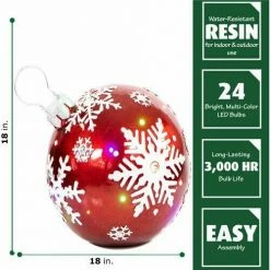 Fraser Hill Farm 18" Jeweled Ball Ornament W/Snowflake Design In Red W/ Long-Lasting LED Lights -Christmas store unnamed file 1571