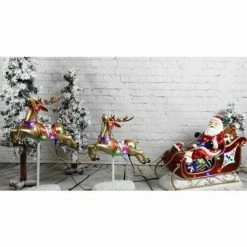 Fraser Hill Farm Santa Sleigh And Flying Reindeer 3-Piece Set W/ Long-Lasting LED Lights -Christmas store unnamed file 1575
